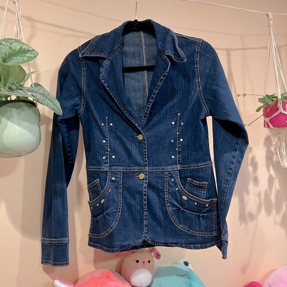 studded fitted jean blazer ♡ - Picture 1 of 4